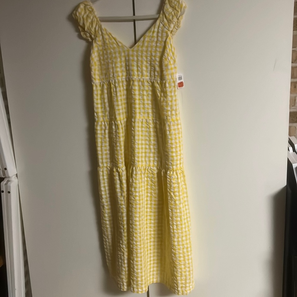 Yellow plaid maxi dress with pockets